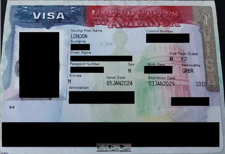 E-2 Visas issued by the us embassy in London to the principal applicant and to his spouse and child