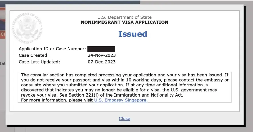 E-2 treaty investor visa for an Italian citizen issued by the U.S. Embassy in Singapore